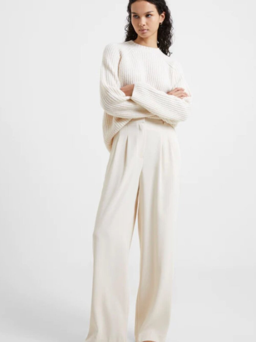 Size 10 Cream French Connection Wide Leg Harrie Suiting Trouser Pants